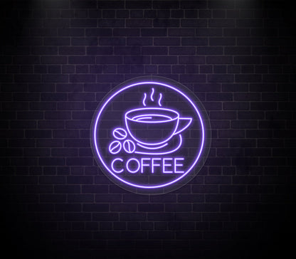 Coffee Cup Coffee Beans Neon Sign