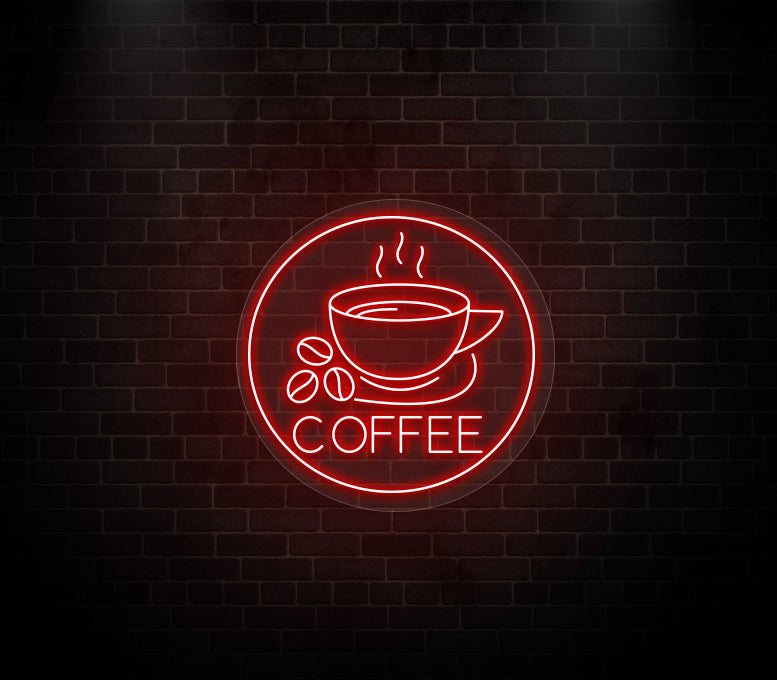 Coffee Cup Coffee Beans Neon Sign