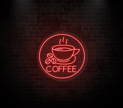 Coffee Cup Coffee Beans Neon Sign