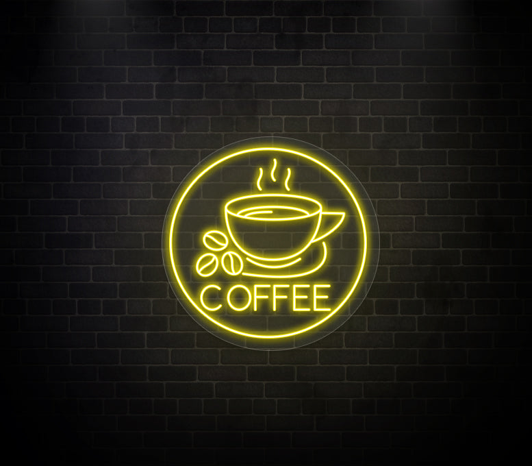 Coffee Cup Coffee Beans Neon Sign