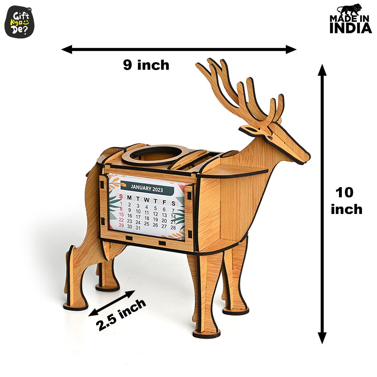 Deer Showpiece | Desk Organizer With Clock & Calendar 2024 | Home & Office Decor