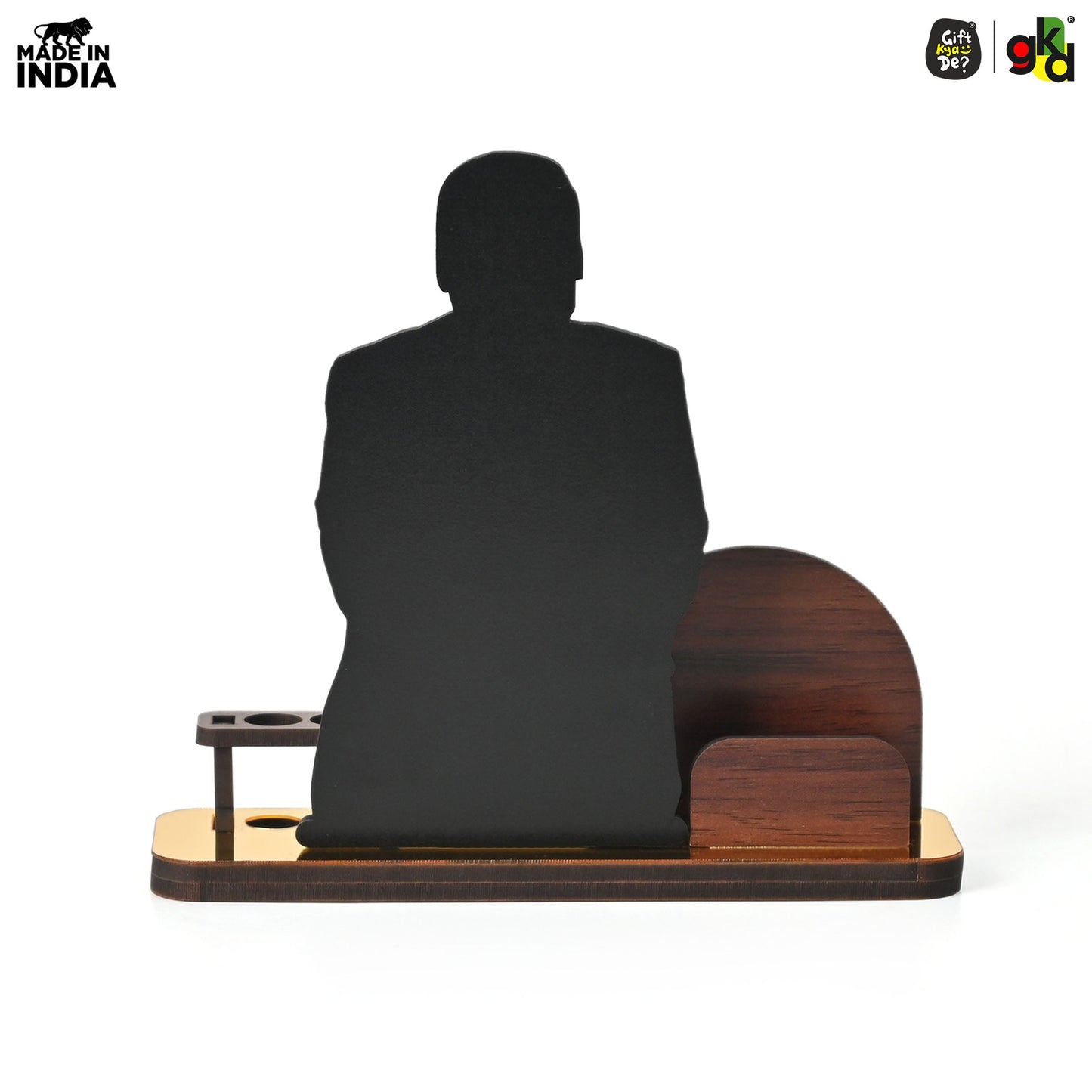 Wooden Ratan Tata and Dhirubhai Ambani Table Top with Pen Holder and Visiting Card Holder | Desk Organizer for Office and Home