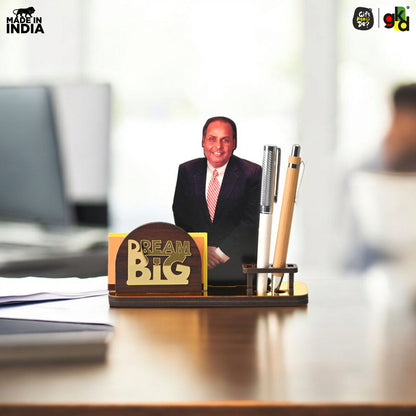 Wooden Ratan Tata and Dhirubhai Ambani Table Top with Pen Holder and Visiting Card Holder | Desk Organizer for Office and Home