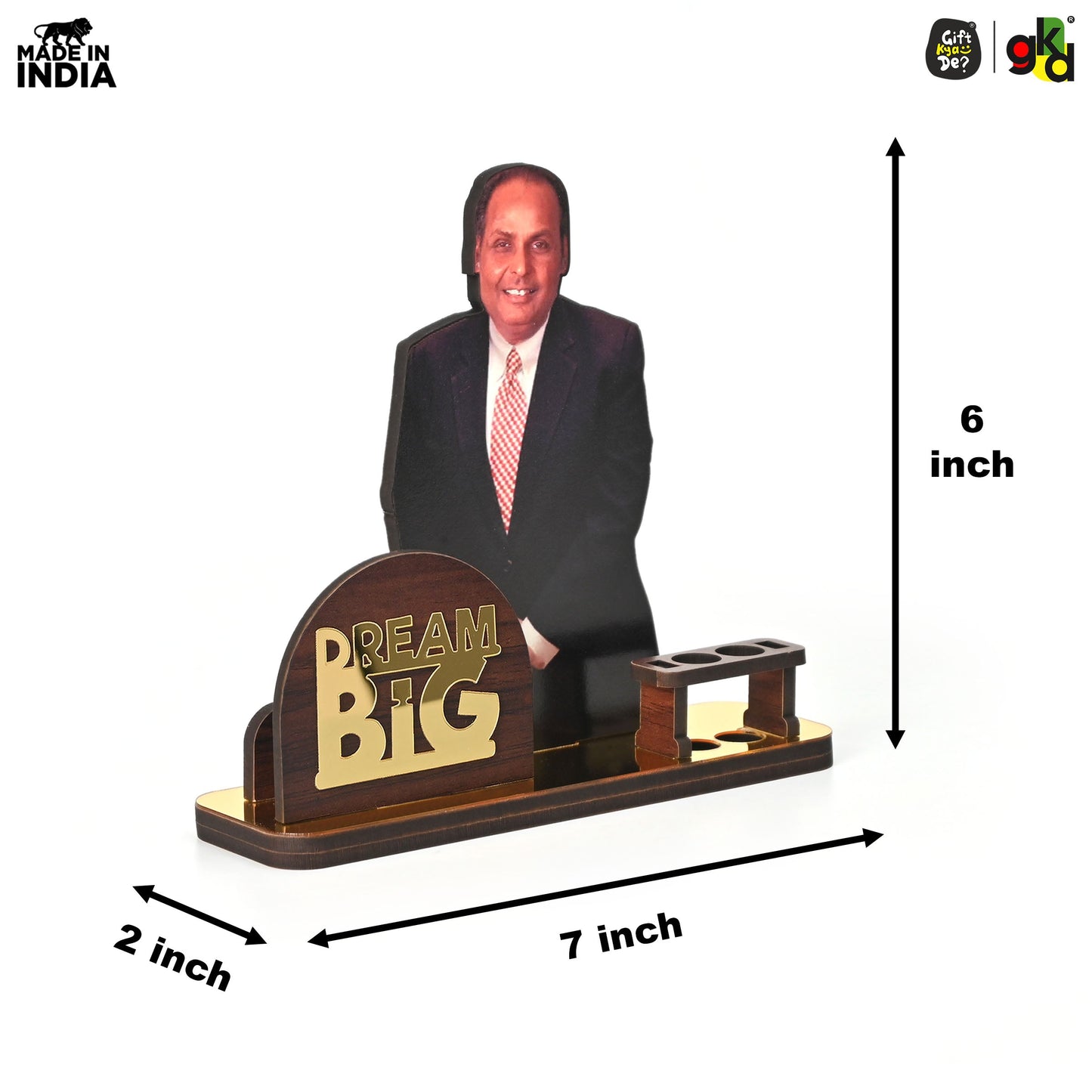 Wooden Ratan Tata and Dhirubhai Ambani Table Top with Pen Holder and Visiting Card Holder | Desk Organizer for Office and Home