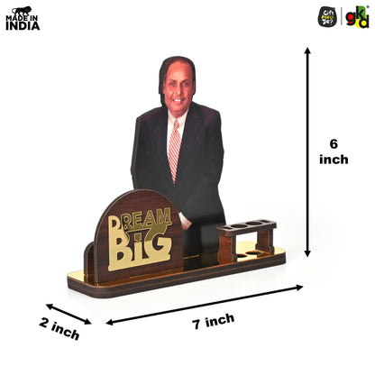 Wooden Ratan Tata and Dhirubhai Ambani Table Top with Pen Holder and Visiting Card Holder | Desk Organizer for Office and Home