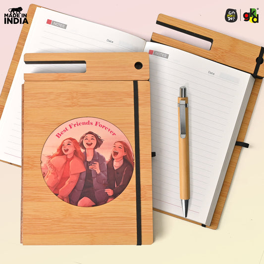 Wooden Diary with Mobile & Pen Stand | Customized Printed Photo/Logo or Motivational Quotes (Non-Customizable)