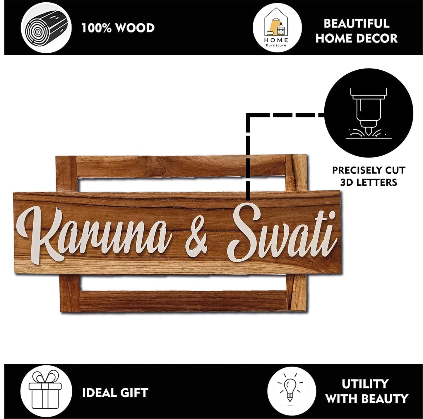 MustHome Personalized Door Name Plate for Home Entrance | 15X7 inch