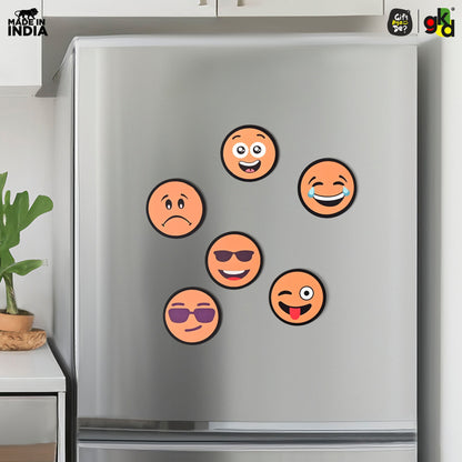 Wooden Fridge Magnet Set – Pack of 6 | Cartoon, Emoji & Veggie Designs | Cute, Fun & Durable Refrigerator Magnets