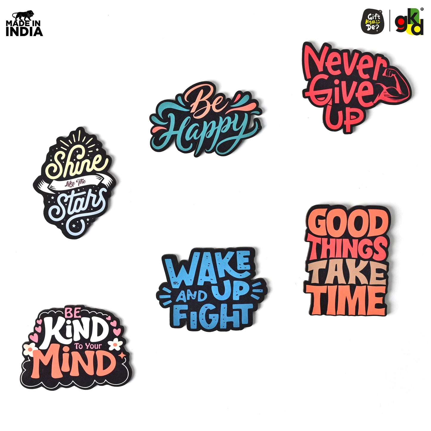 Wooden Fridge Magnet Set – Pack of 6 | Available in Bike Designs, Motivational Quotes, and Quirky Fun Characters | Aesthetic Fridge Décor