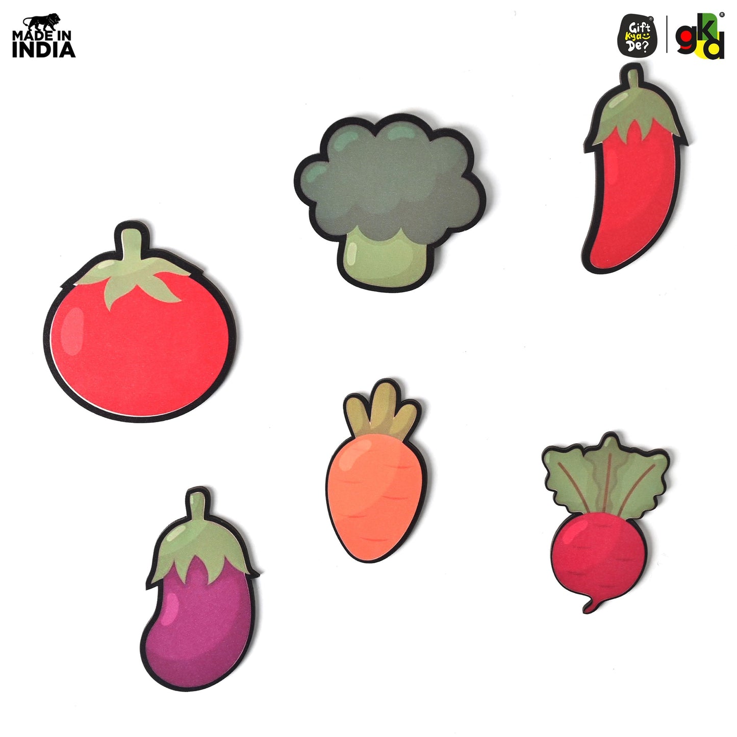 Wooden Fridge Magnet Set – Pack of 6 | Cartoon, Emoji & Veggie Designs | Cute, Fun & Durable Refrigerator Magnets