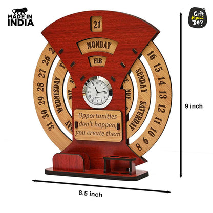 Infinite Circular Calendar With Pen, Card Holder | Clock And Photo Frame Options Available | Desk Accessories