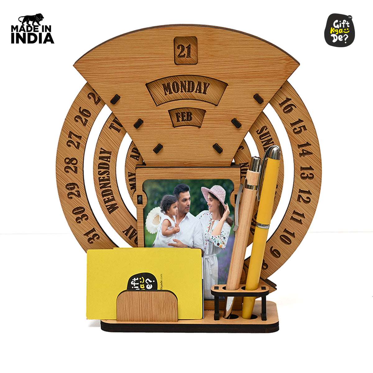 Infinite Circular Calendar With Pen, Card Holder | Clock And Photo Frame Options Available | Desk Accessories