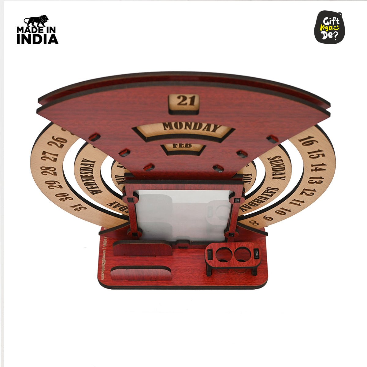 Infinite Circular Calendar With Pen, Card Holder | Clock And Photo Frame Options Available | Desk Accessories