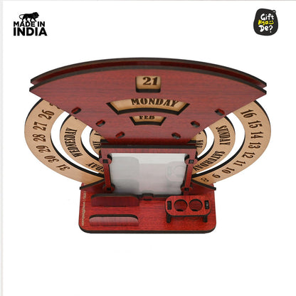 Infinite Circular Calendar With Pen, Card Holder | Clock And Photo Frame Options Available | Desk Accessories