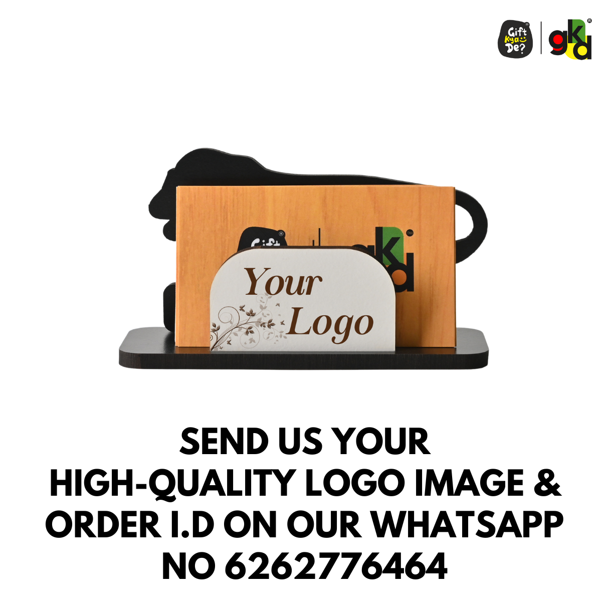 Make In India Themed Visiting Card Stand, Decorative Lion Gear Pattern Design