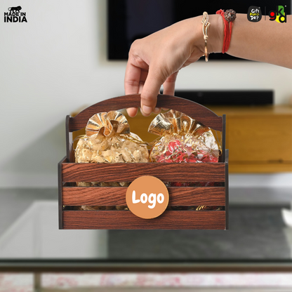 Premium Wooden Basket with Handle for Gifting and Home Decor | Eco-friendly Gift Hamper Basket | Wedding Gift Return Gift