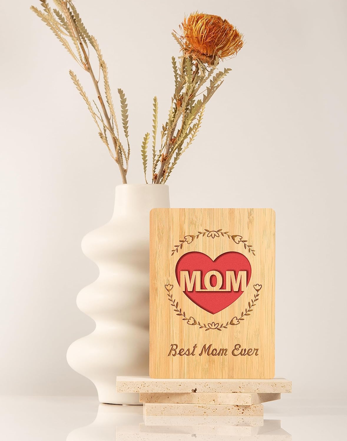 Birthday Card for Mom, Handmade Bamboo Mothers Day Card Gifts|15 x 11 cm