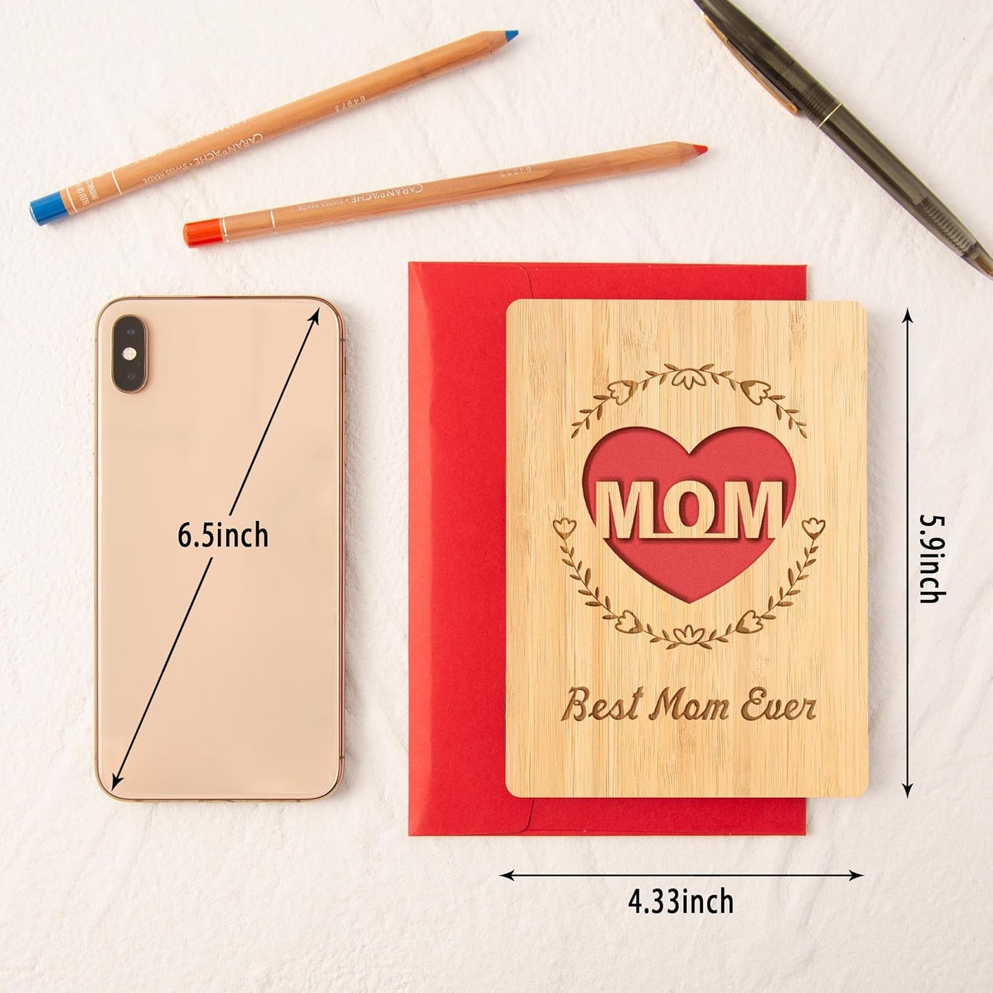 Birthday Card for Mom, Handmade Bamboo Mothers Day Card Gifts|15 x 11 cm