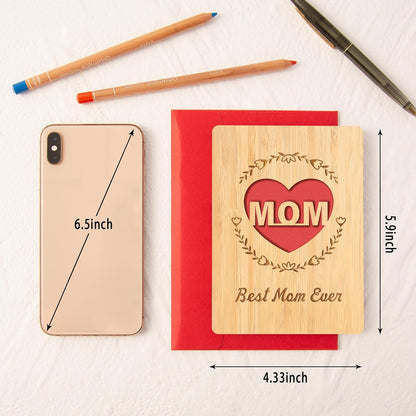 Birthday Card for Mom, Handmade Bamboo Mothers Day Card Gifts|15 x 11 cm