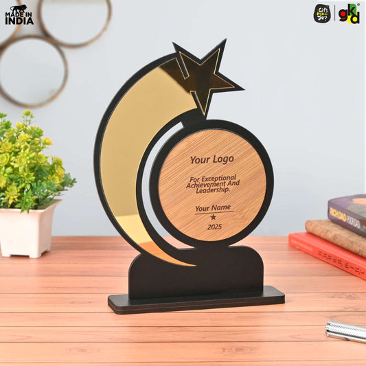 Personalized Star Trophy | Custom Wooden & Acrylic Award with Logo & Name | Corporate Gifts