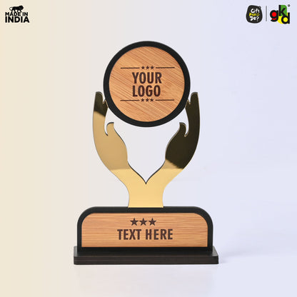 Customized Wooden Trophy with Golden Acrylic | Personalized Memento for Events, Corporate & School Functions