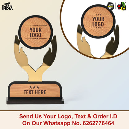 Customized Wooden Trophy with Golden Acrylic | Personalized Memento for Events, Corporate & School Functions