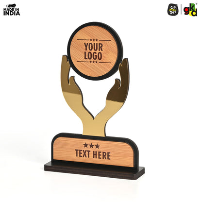 Customized Wooden Trophy with Golden Acrylic | Personalized Memento for Events, Corporate & School Functions