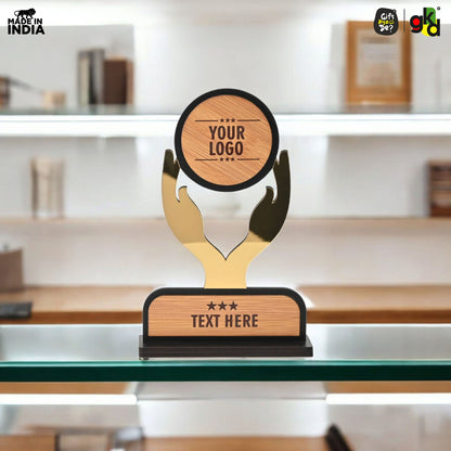Customized Wooden Trophy with Golden Acrylic | Personalized Memento for Events, Corporate & School Functions