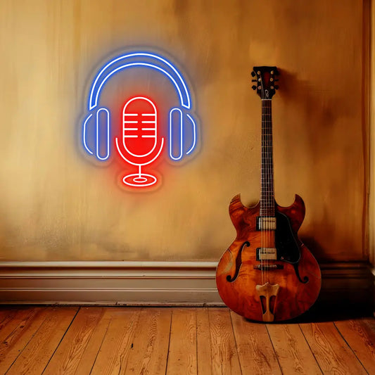 Mic Neon Sign with Headphone