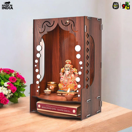 Wooden Temple for Home Wall Mounted with LED Light | Traditional & Modern Pooja Mandir Designs | Easy to Assemble (DIY)