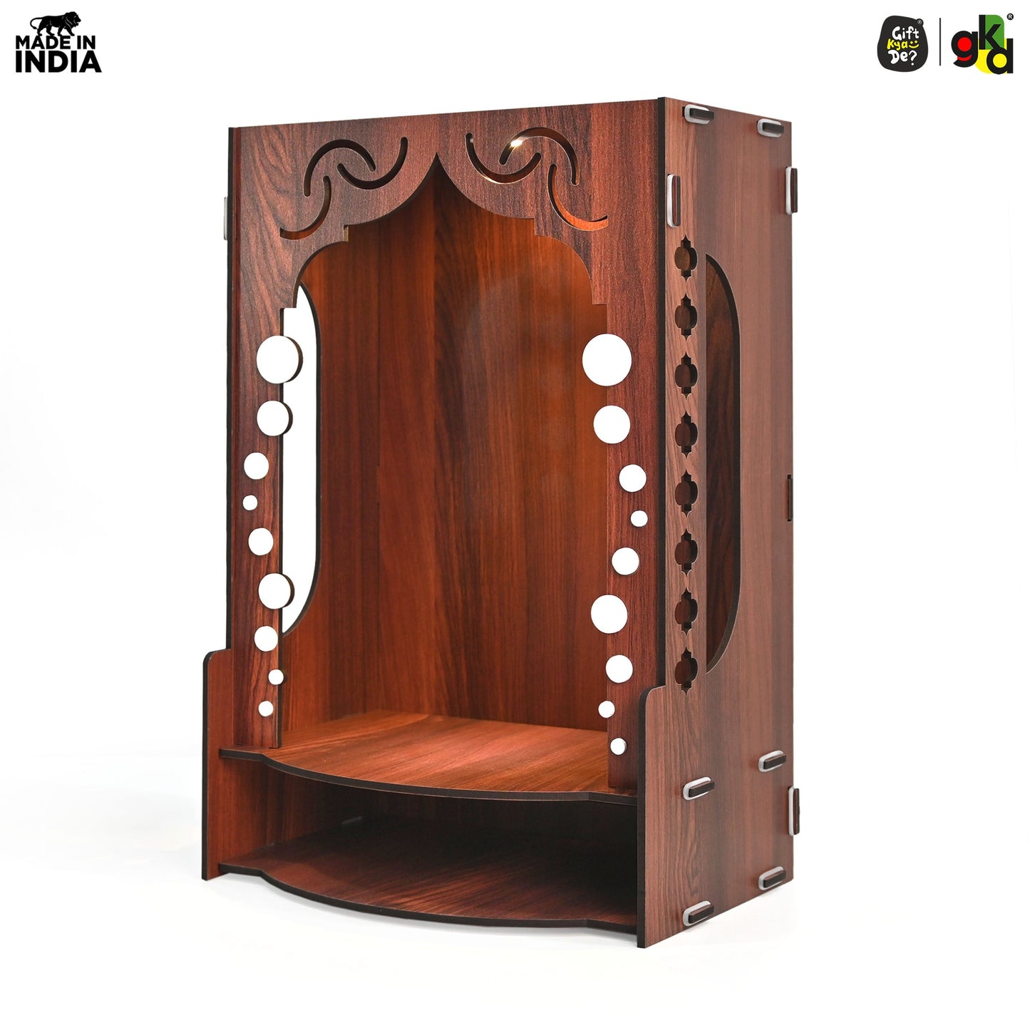 Wooden Temple for Home Wall Mounted with LED Light | Traditional & Modern Pooja Mandir Designs | Easy to Assemble (DIY)