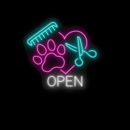 Paws Open Pet Shop Neon Sign