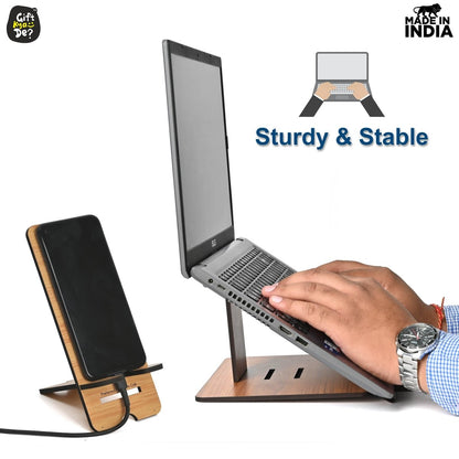 3 Level Portable Laptop Stand with Portable Mobile Holder Combo | Work From Home | Corporate Gifts