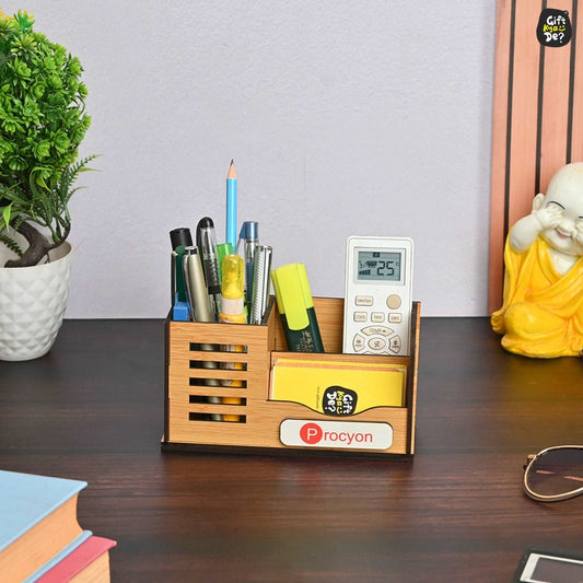 Customized Eco-Friendly Pen Holder with Visiting Card Holder | Spacious and Stylish Desk Organization | Perfect For Corporate Gifting