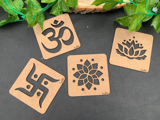MustHome | Rangoli Stencils, for Rangoli Colours, Diwali Diya, Diwali Decor ,Pack of 4|10 x 10 x 8 CM