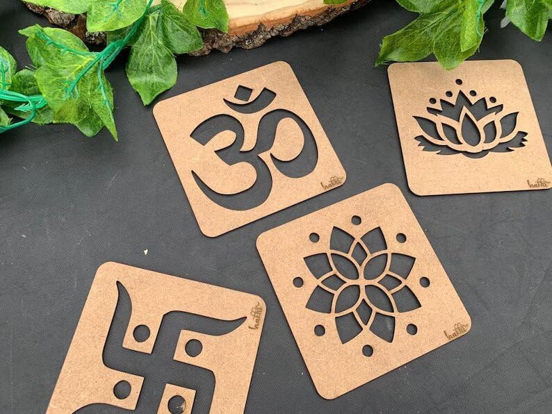 MustHome | Rangoli Stencils, for Rangoli Colours, Diwali Diya, Diwali Decor ,Pack of 4|10 x 10 x 8 CM