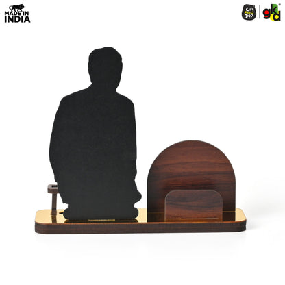Wooden Ratan Tata and Dhirubhai Ambani Table Top with Pen Holder and Visiting Card Holder | Desk Organizer for Office and Home