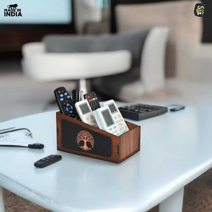 Remote Stand with 3 Sections | Wooden Remote Holder for TV and AC | Stationary Organizer