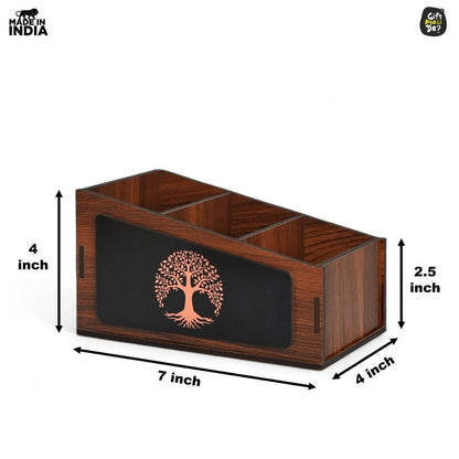 Remote Stand with 3 Sections | Wooden Remote Holder for TV and AC | Stationary Organizer