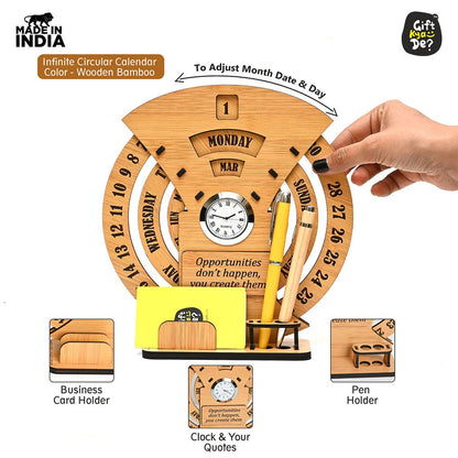 Infinite Circular Calendar With Pen, Card Holder & Wooden Diary Combo