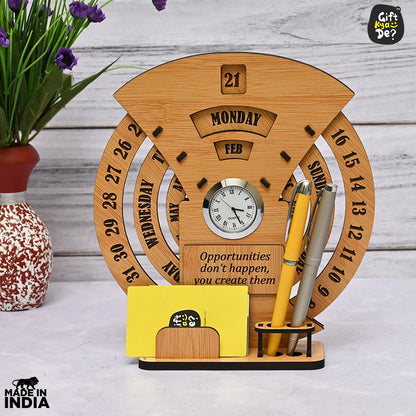 Infinite Circular Calendar With Pen, Card Holder & Wooden Diary Combo