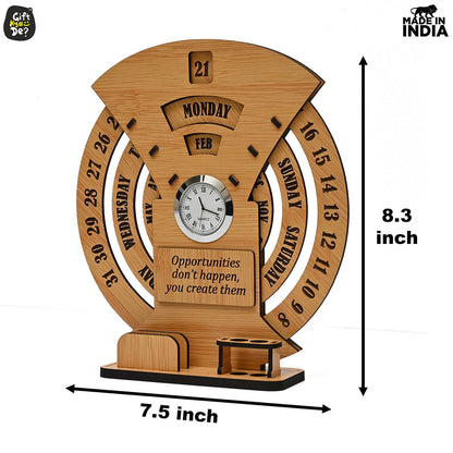 Infinite Circular Calendar With Pen, Card Holder & Wooden Diary Combo