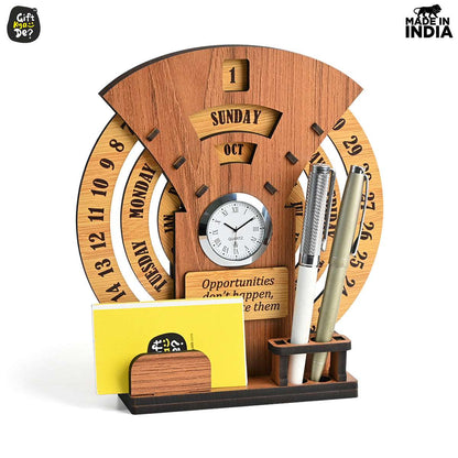 Infinite Circular Calendar With Pen, Card Holder | Clock And Photo Frame Options Available | Desk Accessories