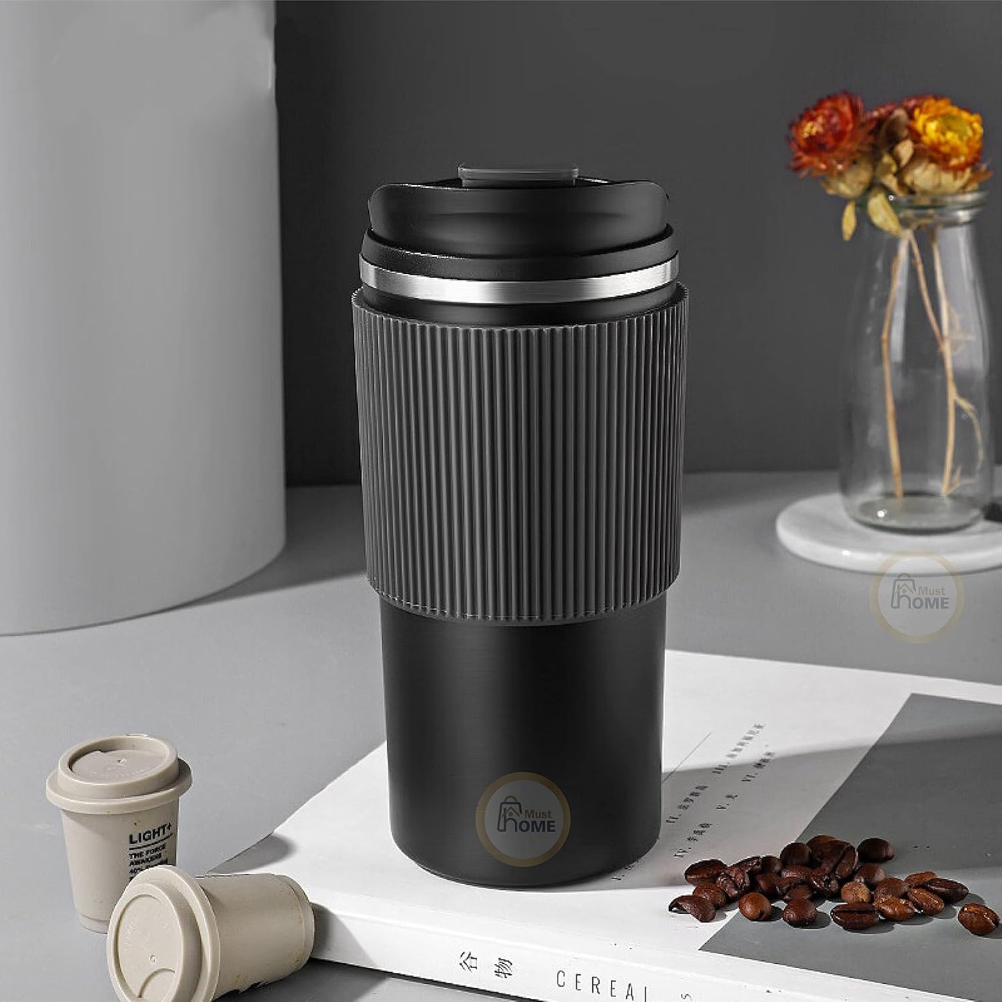 Musthome coffee mug flask insulated leak proof with lid travel Tumbler thermos sipper steel mugs  - Hot and Cold for 6 Hours,500 ML|‎9W x 8H CM