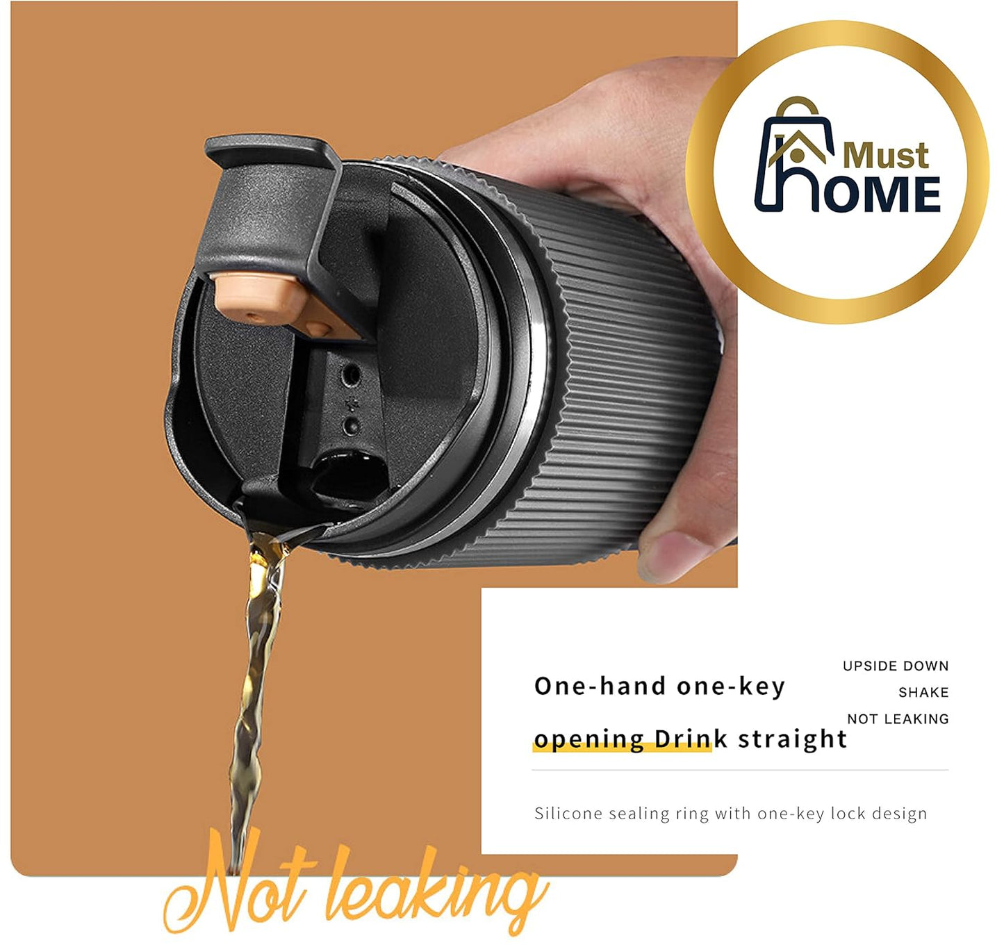 Musthome coffee mug flask insulated leak proof with lid travel Tumbler thermos sipper steel mugs  - Hot and Cold for 6 Hours,500 ML|‎9W x 8H CM