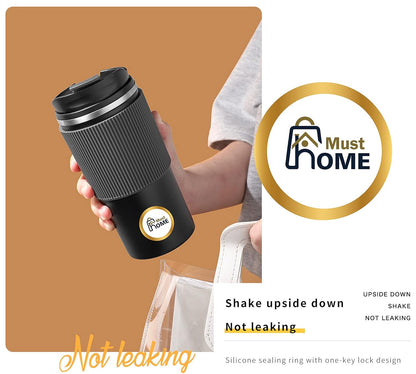 Musthome coffee mug flask insulated leak proof with lid travel Tumbler thermos sipper steel mugs  - Hot and Cold for 6 Hours,500 ML|‎9W x 8H CM