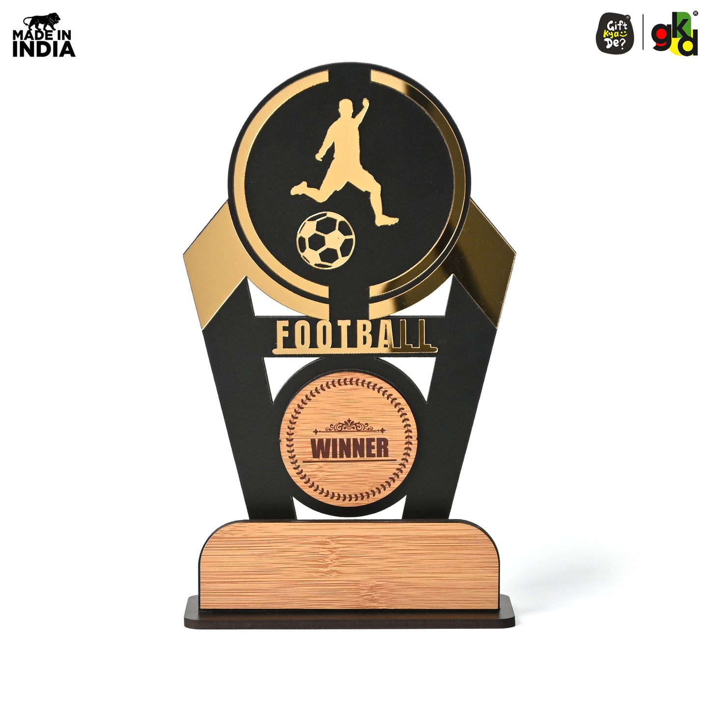 Wooden Sports Winner Trophy - Cricket, Football, Table Tennis, Yoga, Basketball | 9.5 x 6 Inches | School, College & Corporate Events
