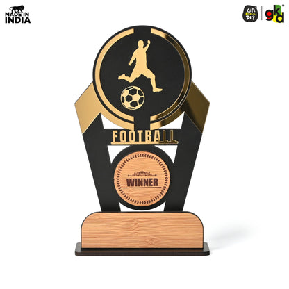 Wooden Sports Winner Trophy - Cricket, Football, Table Tennis, Yoga, Basketball | 9.5 x 6 Inches | School, College & Corporate Events