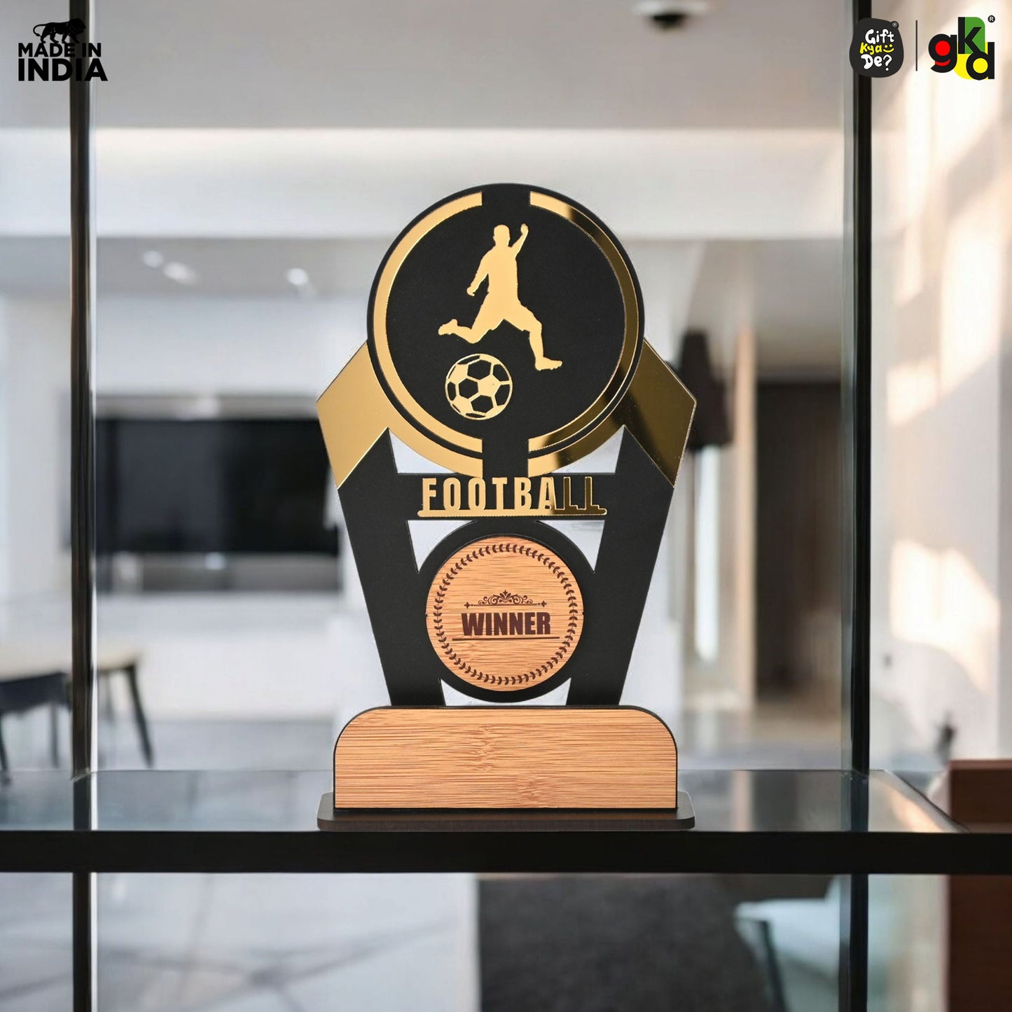 Wooden Sports Winner Trophy - Cricket, Football, Table Tennis, Yoga, Basketball | 9.5 x 6 Inches | School, College & Corporate Events