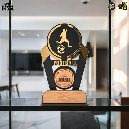 Wooden Sports Winner Trophy - Cricket, Football, Table Tennis, Yoga, Basketball | 9.5 x 6 Inches | School, College & Corporate Events